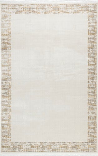 OCEAN HALI 0053A  Modern Gold  Çerçeve Çizgili Beyaz Halı Oturma Odası Salon Yatak Odası Mutfak Koridor Halısı