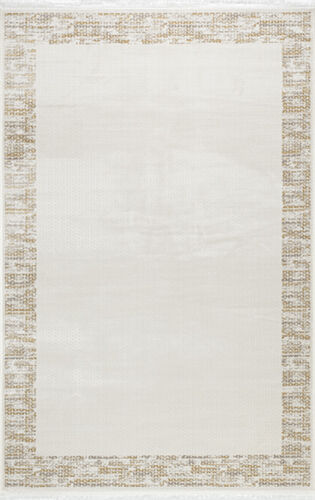 OCEAN HALI 0053A  Modern Gold  Çerçeve Çizgili Beyaz Halı Oturma Odası Salon Yatak Odası Mutfak Koridor Halısı