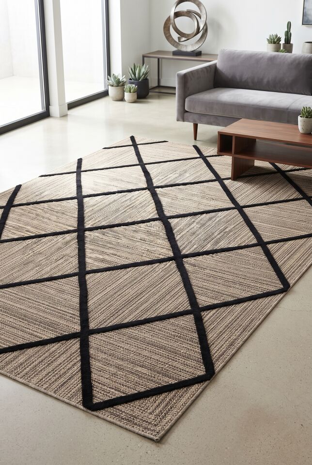 LAPİS HALI 708A  Modern Dokulu Modern Görünümlü Jüt Halı Black Oturma Odası Salon Yatak Odası Mutfak Koridor Halısı