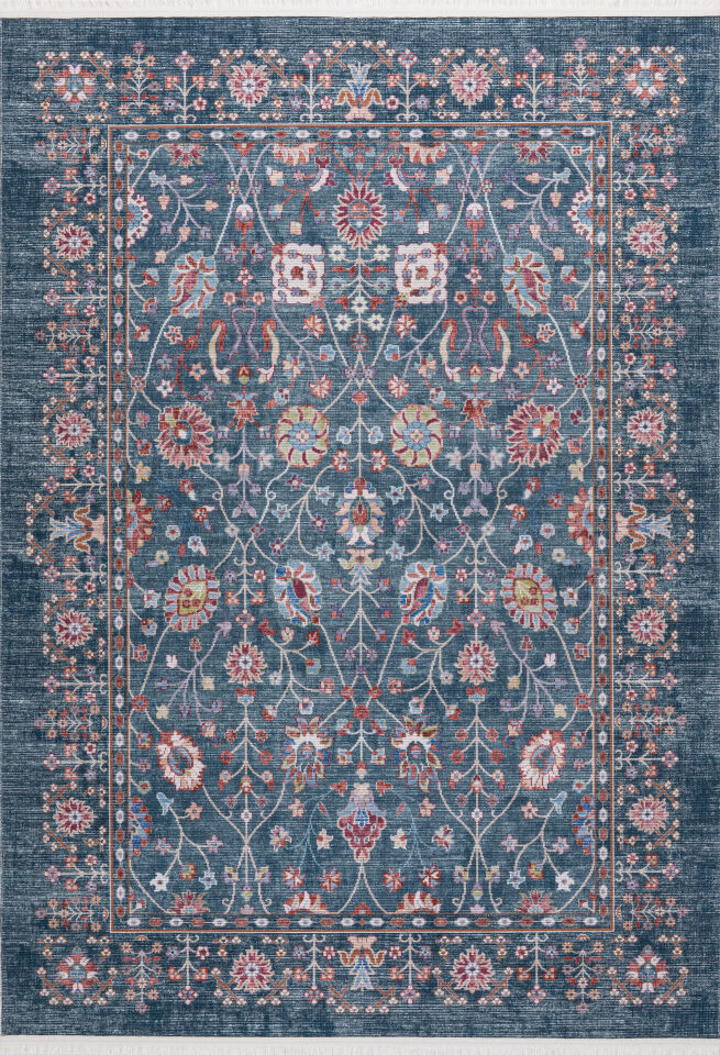TWİST HALI PS1164V1 Mavi Vintage Çiçek Desenli Geleneksel Motifleri Modern Halı Oturma Odası Salon Yatak Odası Mutfak Koridor Halısı