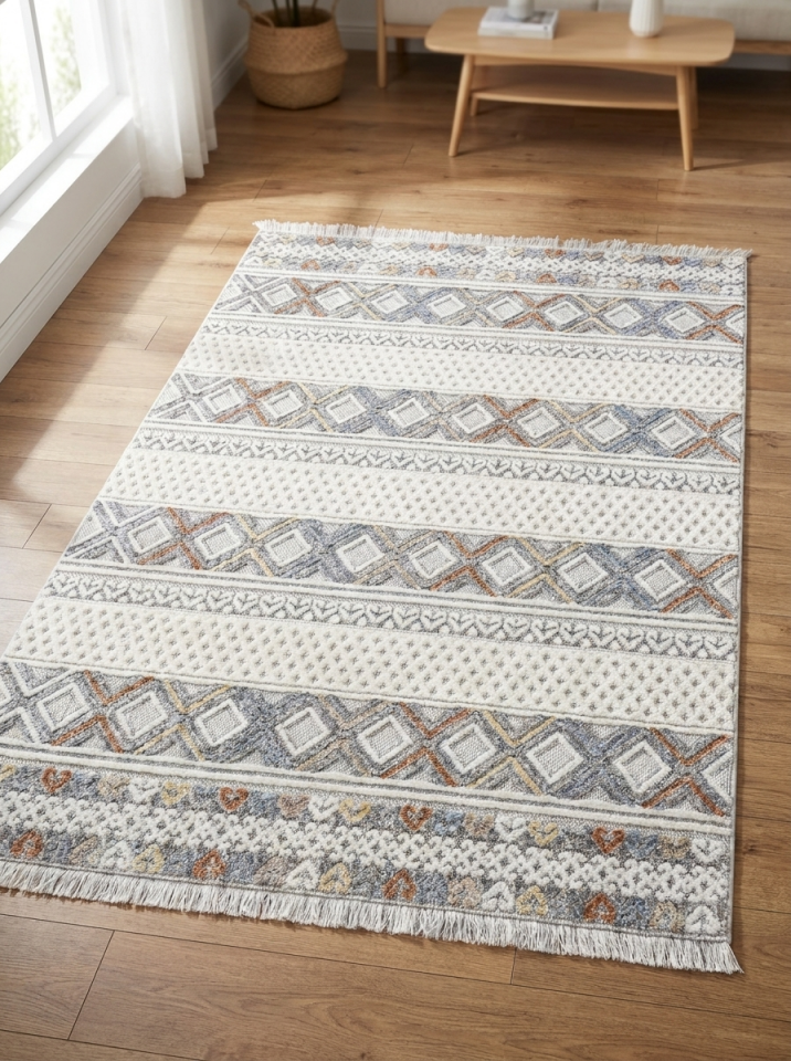 COLORS HALI 6660A Modern İskandinav Tarzı Kaliteli Bukle Dokuma Kabartmalı Oturma Odası Yatak Odası Salon Koridor Halısı RENKLİ