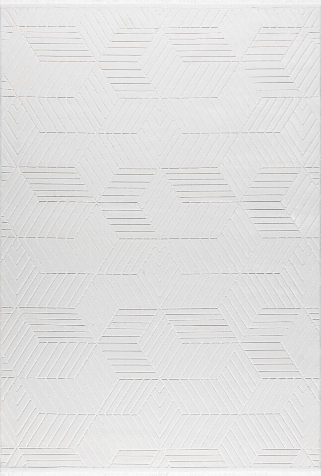 CAPRİS HALI 6244 Modern Dokulu Geometrik Desenli Kemik Beyaz Renginde HalıOturma Odası Salon Yatak Odası Mutfak Koridor Halısı
