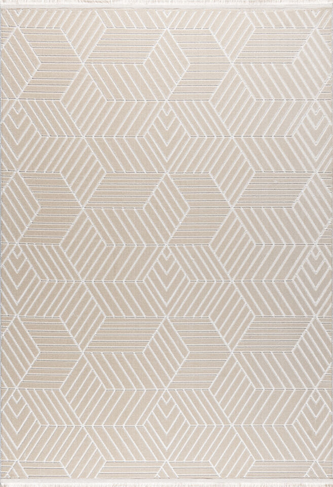 CAPRİS HALI 6244 Modern Dokulu Geometrik Desenli Bej Renginde Halı Oturma Odası Salon Halısı