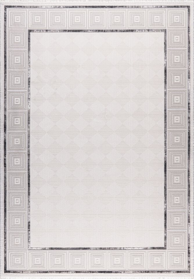 BİANCA HALI 31466A Modern Geometrik Desenli Çerçeveli Gri Halı Oturma Odası Salon Yatak Odası Mutfak Koridor Halısı Tozumaz Gri