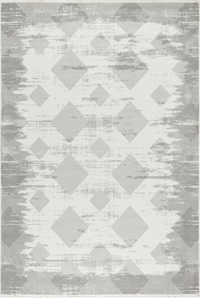 MODA HALI 30829A Modern Geometrik Desenli Çerçeveli Gri Dokuma Halı Oturma Odası Salon Yatak Odası Mutfak Koridor Halısı Tozumaz Gri