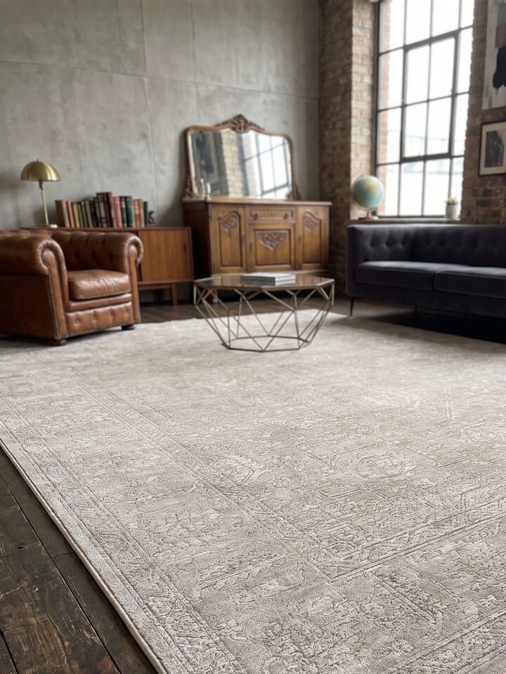 PETRA HALI A793B Modern Eskitme Desenli Krem Dokuma Halı Oturma Odası Salon Yatak Odası Mutfak Koridor Halısı Tozumaz Krem