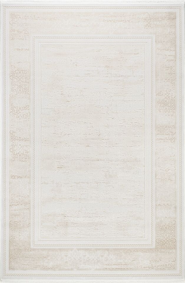 EVOLE HALI 220C Modern Dokulu Çerçeveli Krem Halı Oturma Odası Salon Yatak Odası Mutfak Koridor Halısı