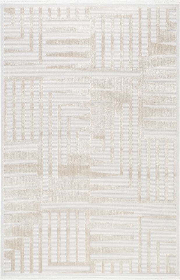 EVOLE HALI 258B Modern Geometrik Desenli Krem Halı Oturma Odası Salon Yatak Odası Mutfak Koridor Halısı