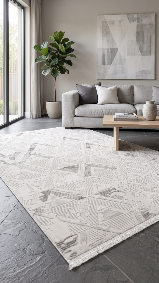 EVOLE HALI 265C Modern Dokulu Geometrik Desenli Gri Halı Oturma Odası Salon Yatak Odası Mutfak Koridor Halısı