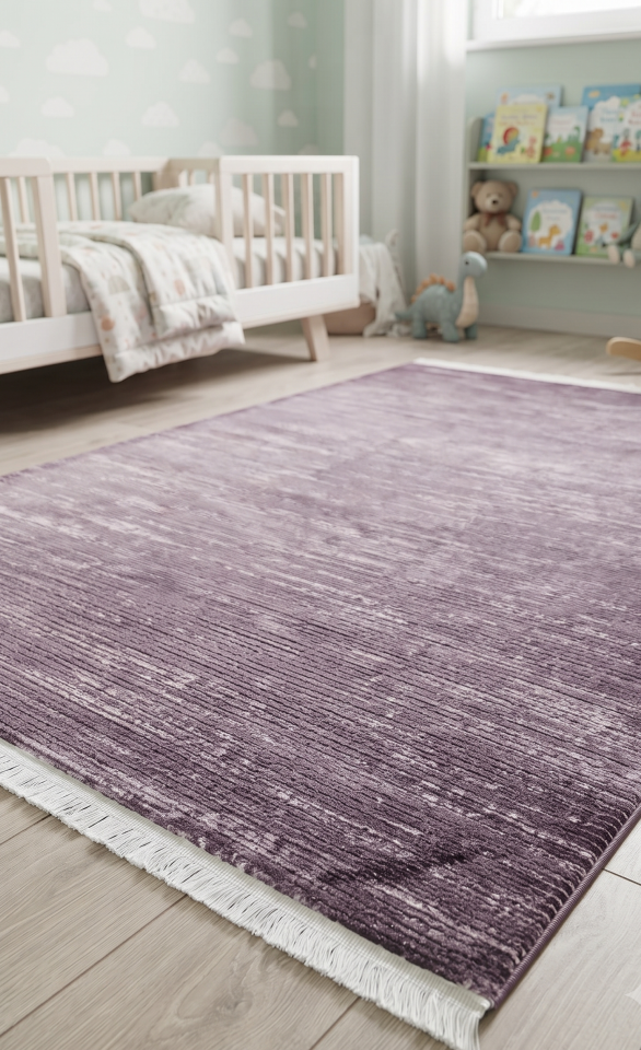 MERCAN HALI 9365A Modern Sade Ve Minimal Tarz Mor Halı Oturma Odası Salon Yatak Odası Mutfak Koridor Halısı Tozumaz Mor