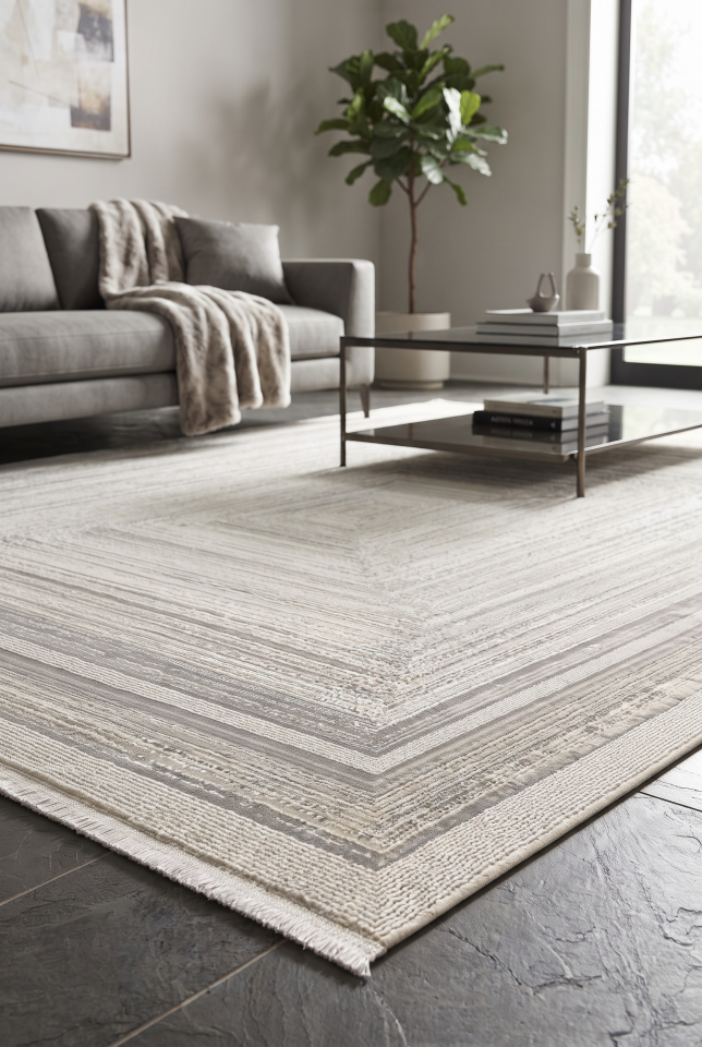 SARES HALI 6806A Modern Çerçeveli Gri Halı Oturma Odası Salon Yatak Odası Mutfak Koridor Halısı