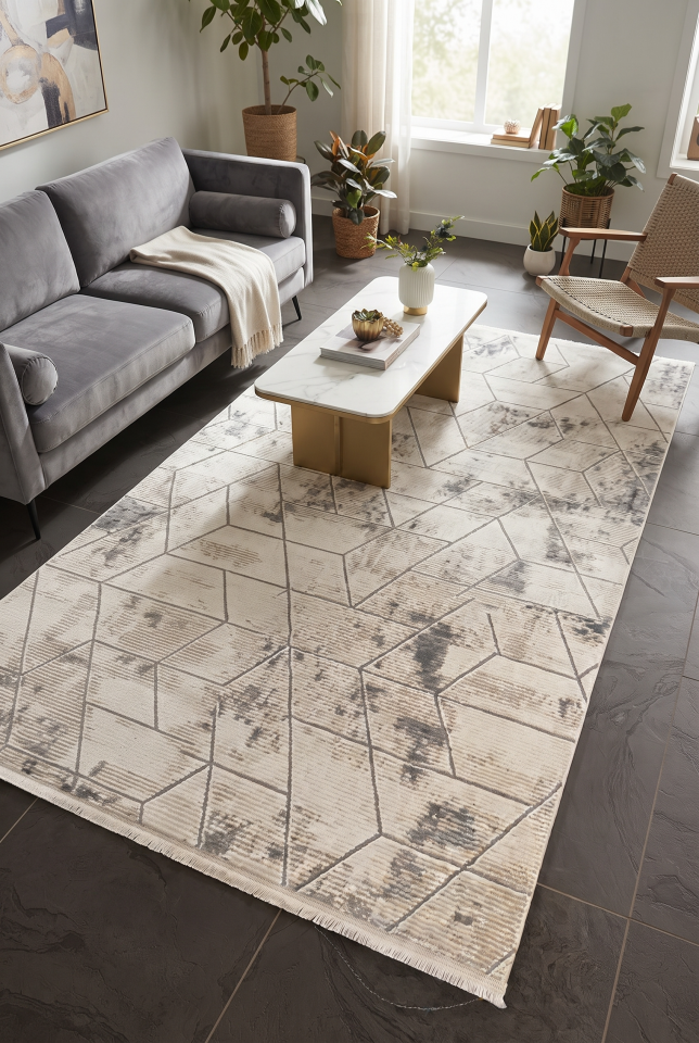 SARES HALI 6889A KREM GRİ
