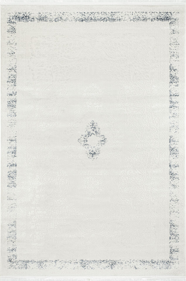 OCEAN HALI 0055A Modern Klasik Desenli Mavi Göbekli Çerçeveli Halı