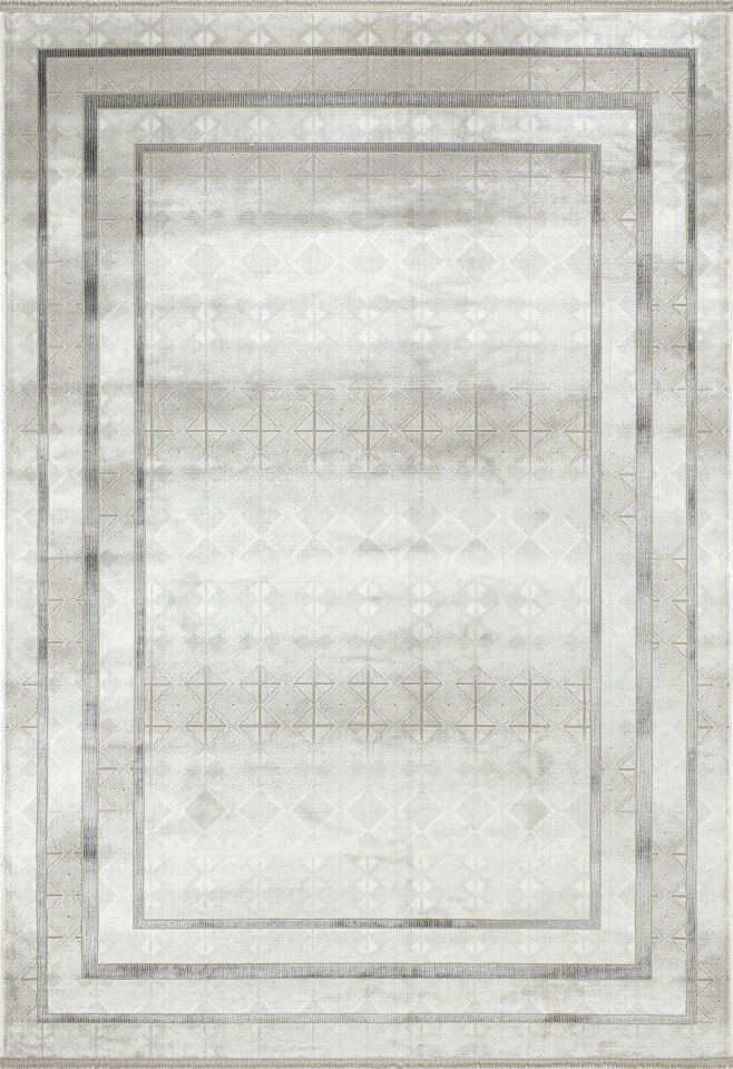 OCEAN HALI 30179A Modern Geometrik Desenli Gri Çerçeveli Halı Oturma Odası Salon Yatak Odası Mutfak Koridor Halısı