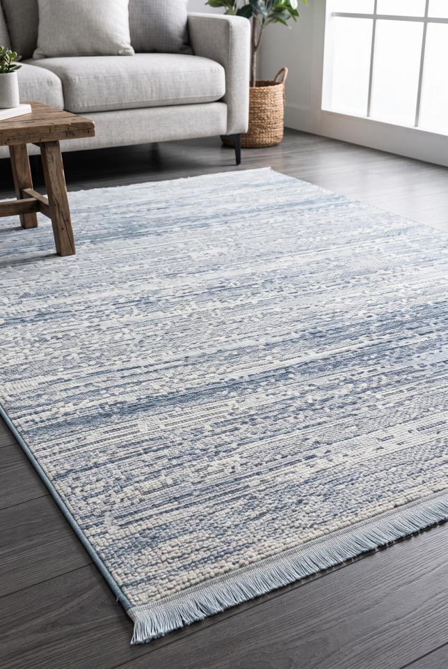 İNOVA HALI PS988V9 Soft Bebek Mavisi Geçişli Minimaliz Tasarımlı Oturma Odası Salon Yatak Odası Mutfak Koridor Halısı