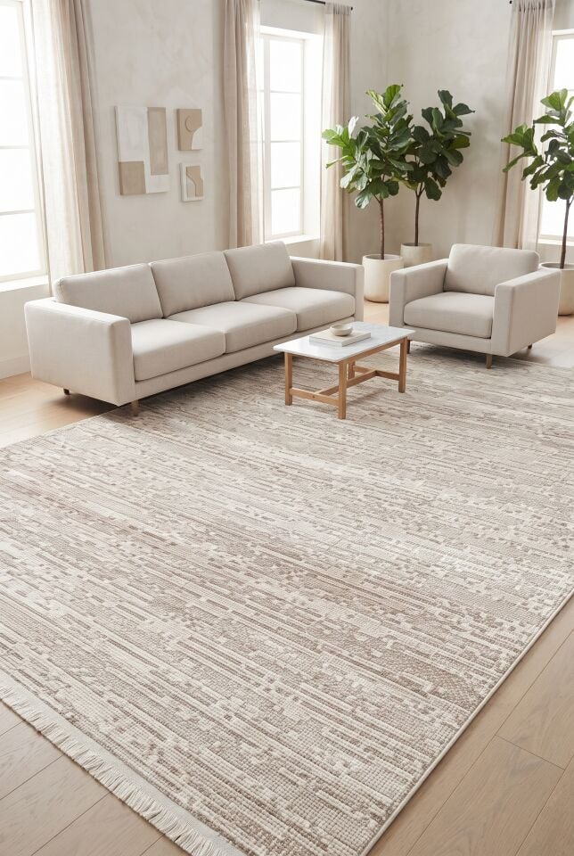 İNOVA HALI PS988V9 Soft Krem Geçişli Minimaliz Tasarımlı Oturma Odası Salon Yatak Odası Mutfak Koridor Halısı