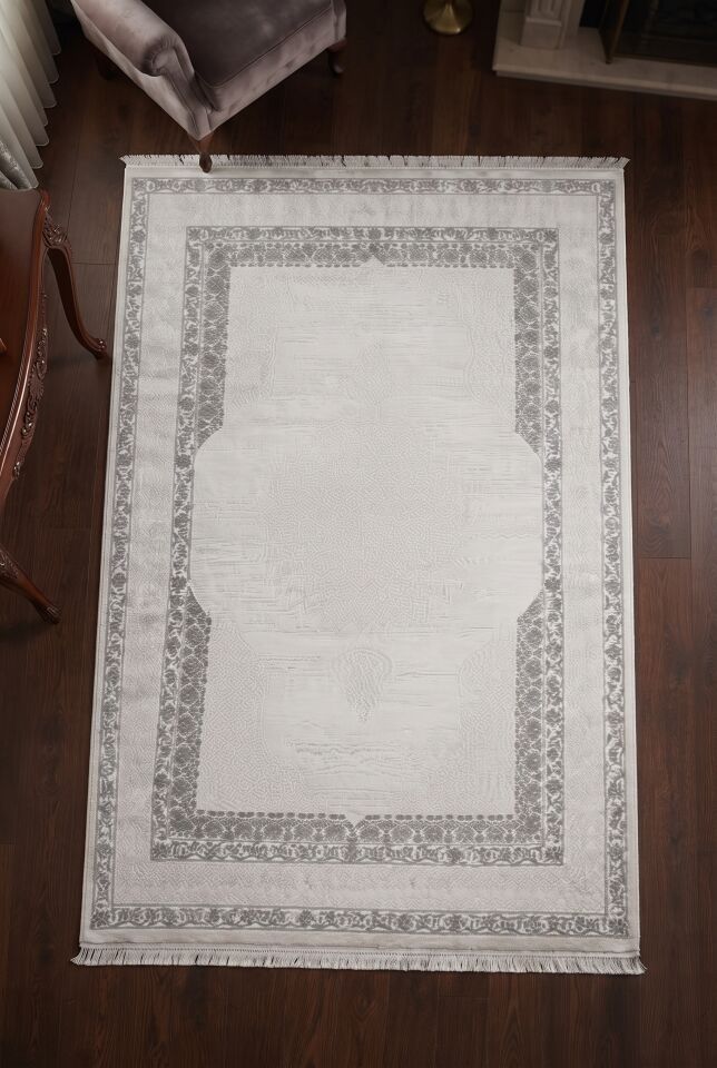 ROGY HALI 6965C Modern Dokulu Krem Gri Çerçeveli Halı Oturma Odası Salon Yatak Odası Mutfak Koridor Halısı