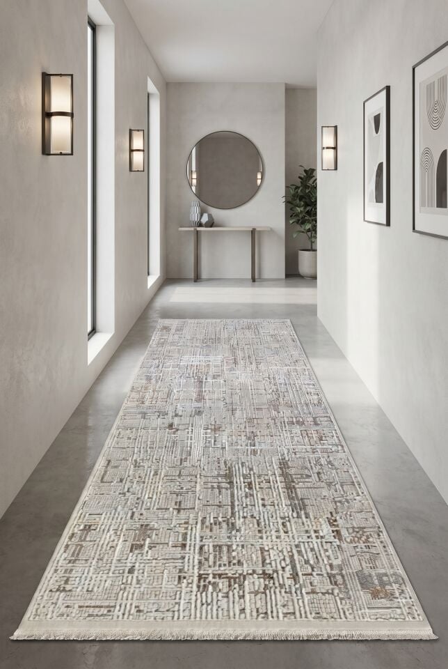 SENFONİ HALI 329B Modern Bohem Tarzda Cream Beige Dokuma Halı Oturma Odası Salon Yatak Odası Mutfak Koridor Halısı